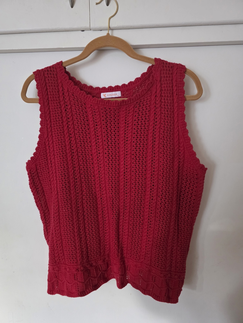 Sleeveless Crochet Knit Tank Top in Bright Red